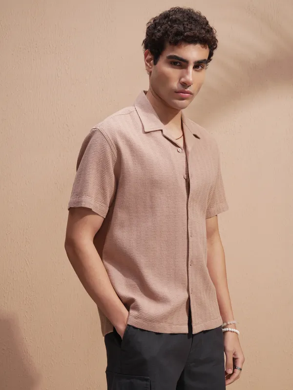 Highlander Men Copper Self Design Relaxed Fit Casual Shirt