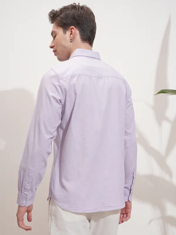 Highlander Men Lavender Self Design Slim Fit Casual Shirt