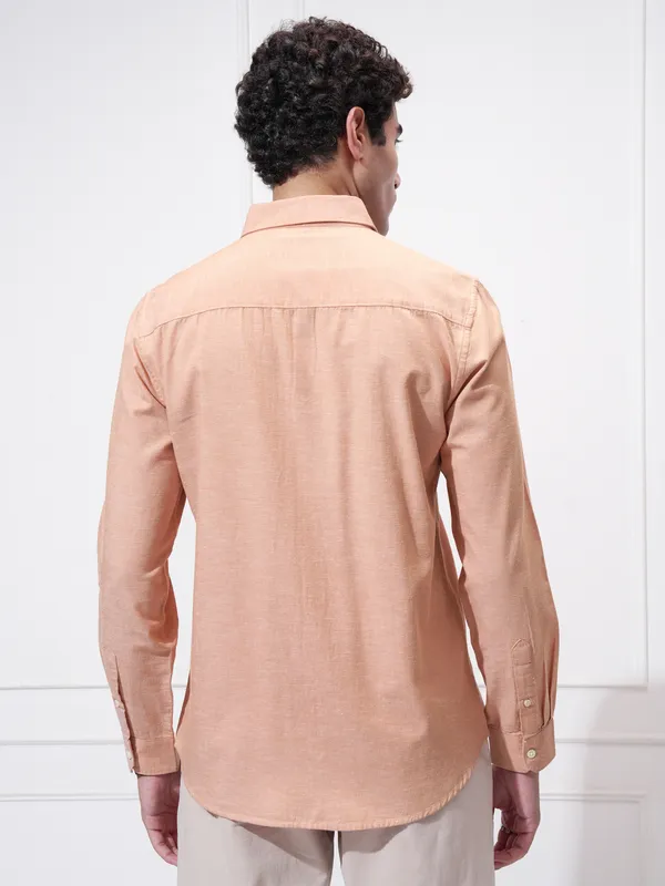 Highlander Men Orange Self Design Slim Fit Casual Shirt