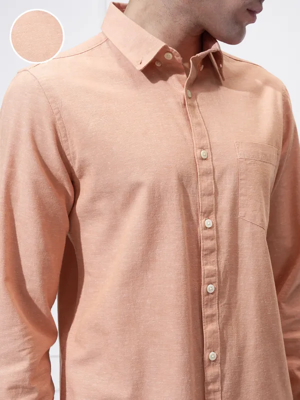 Highlander Men Orange Self Design Slim Fit Casual Shirt