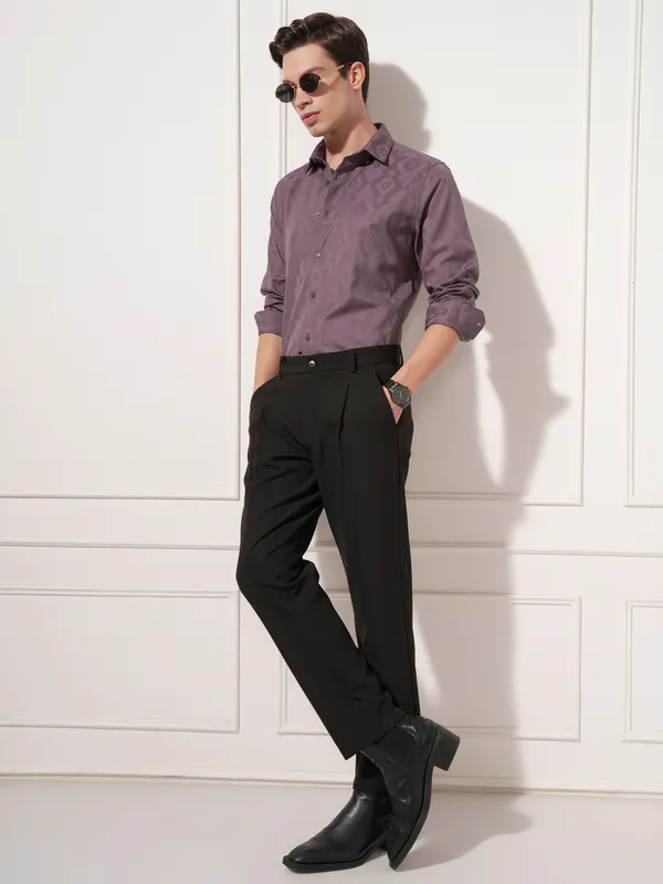 Highlander Men Purple Self Design Slim Fit Casual Shirt