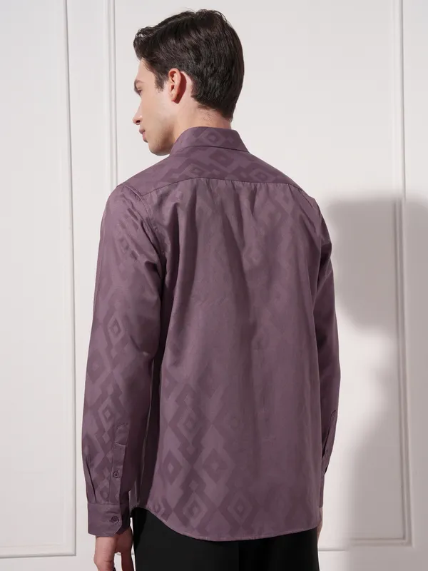 Highlander Men Purple Self Design Slim Fit Casual Shirt