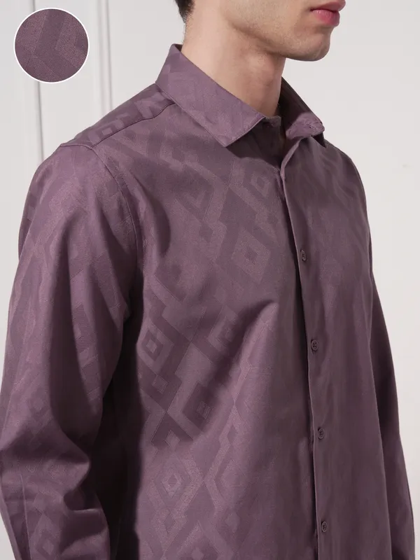 Highlander Men Purple Self Design Slim Fit Casual Shirt