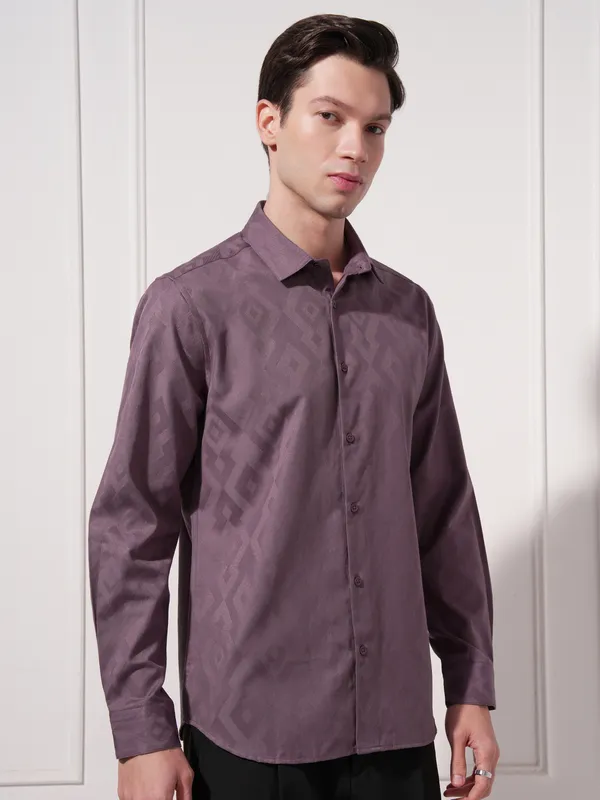 Highlander Men Purple Self Design Slim Fit Casual Shirt