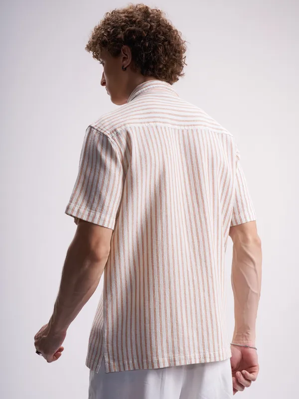 Highlander Men White Striped Relaxed Fit Casual Shirt