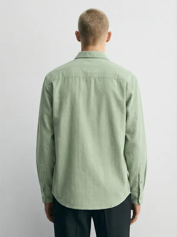 Highlander Men Green Self Design Relaxed Fit Casual Shirt