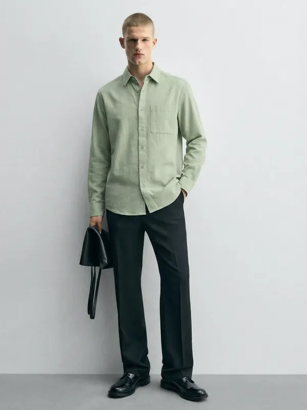 Highlander Men Green Self Design Relaxed Fit Casual Shirt