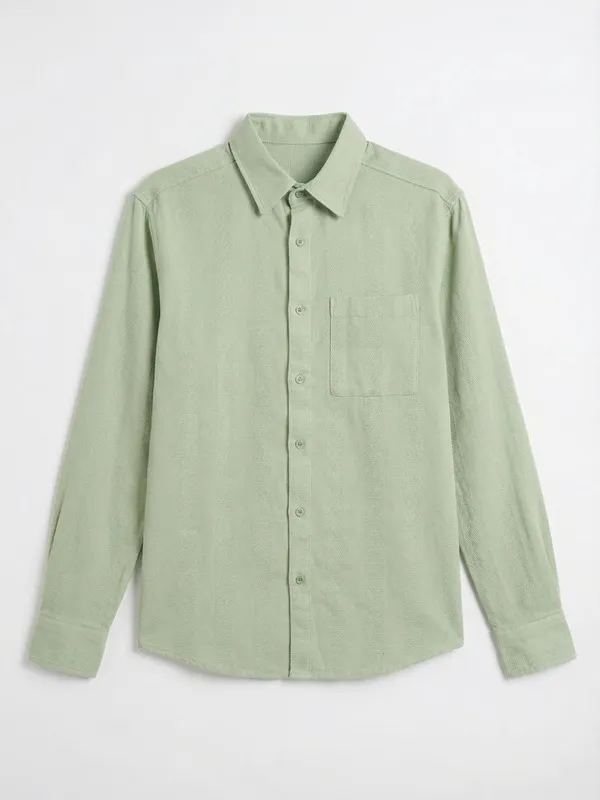 Highlander Men Green Self Design Relaxed Fit Casual Shirt