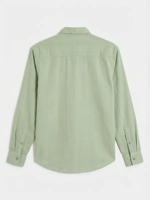 Highlander Men Green Self Design Relaxed Fit Casual Shirt