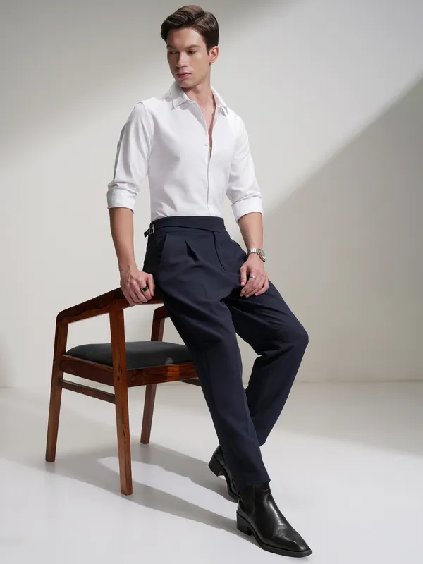 Highlander Men White Self Design Slim Fit Casual Shirt