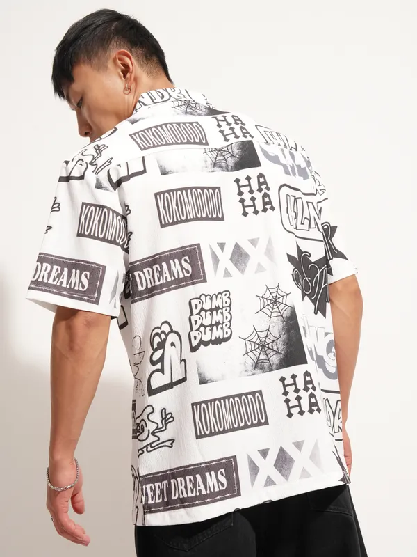 Highlander Men White Printed Relaxed Fit Casual Shirt