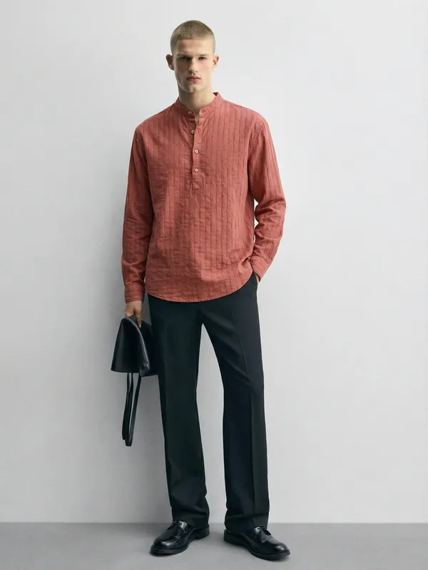 Highlander Men Coral Self Design Relaxed Fit Casual Shirt