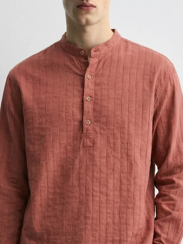 Highlander Men Coral Self Design Relaxed Fit Casual Shirt