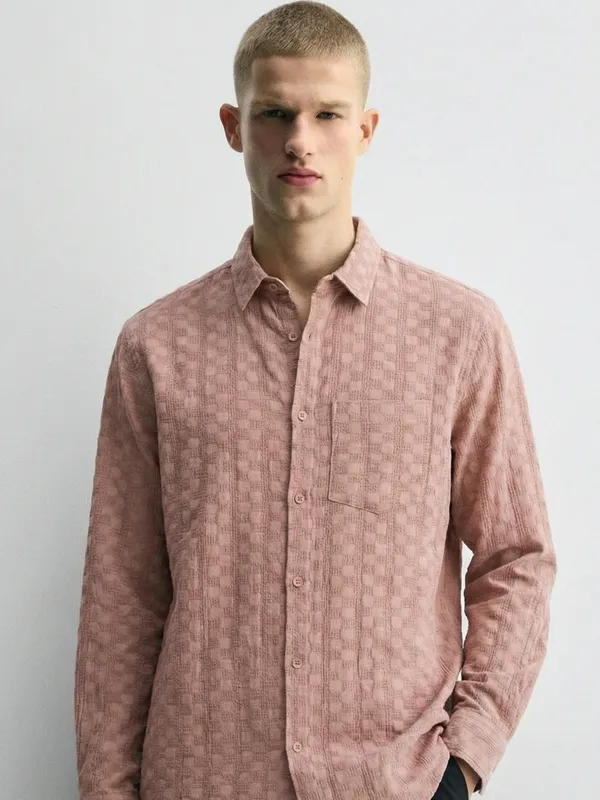 Highlander Men Copper Self Design Relaxed Fit Casual Shirt