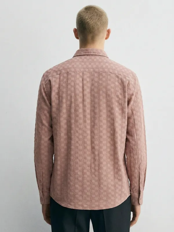 Highlander Men Copper Self Design Relaxed Fit Casual Shirt