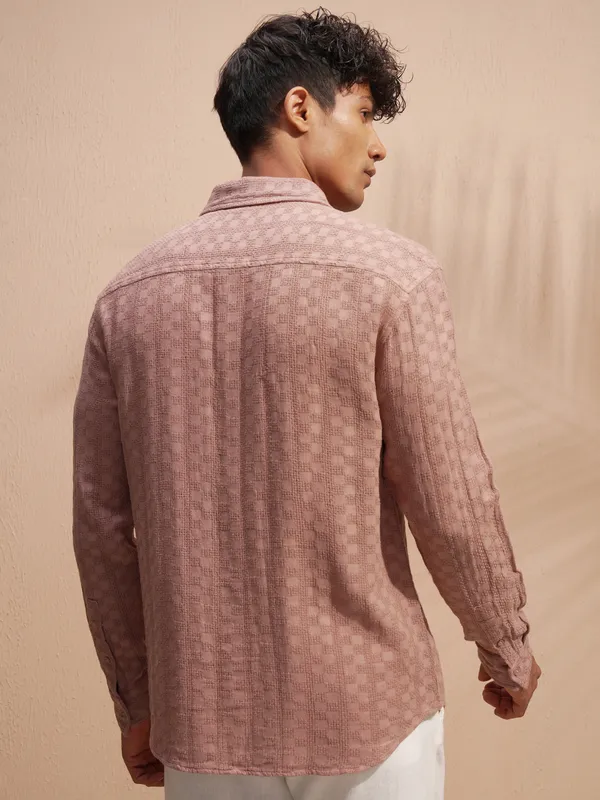 Highlander Men Copper Self Design Relaxed Fit Casual Shirt