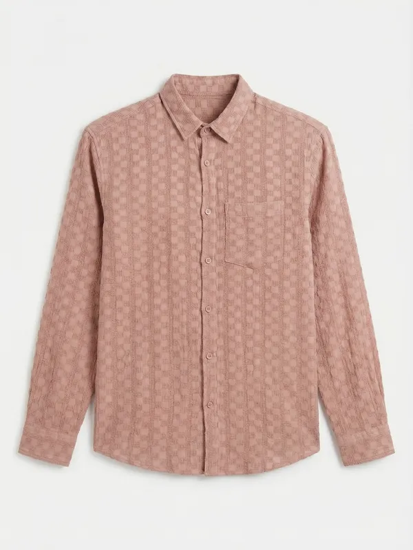 Highlander Men Copper Self Design Relaxed Fit Casual Shirt