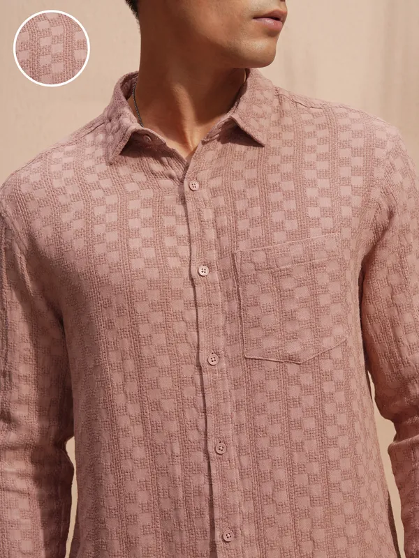 Highlander Men Copper Self Design Relaxed Fit Casual Shirt