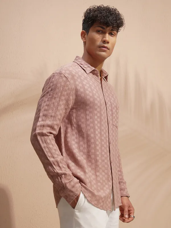 Highlander Men Copper Self Design Relaxed Fit Casual Shirt