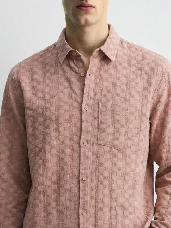 Highlander Men Copper Self Design Relaxed Fit Casual Shirt