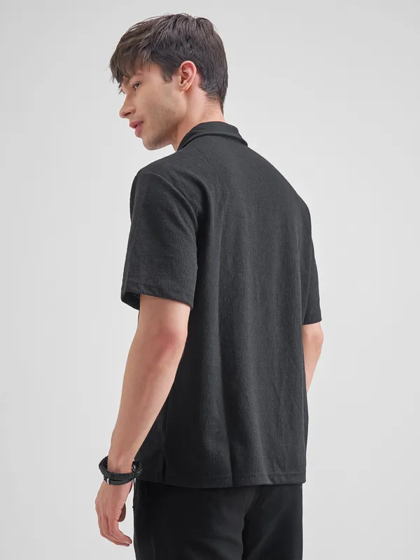 Highlander Men Black Self Design Relaxed Fit Casual Shirt