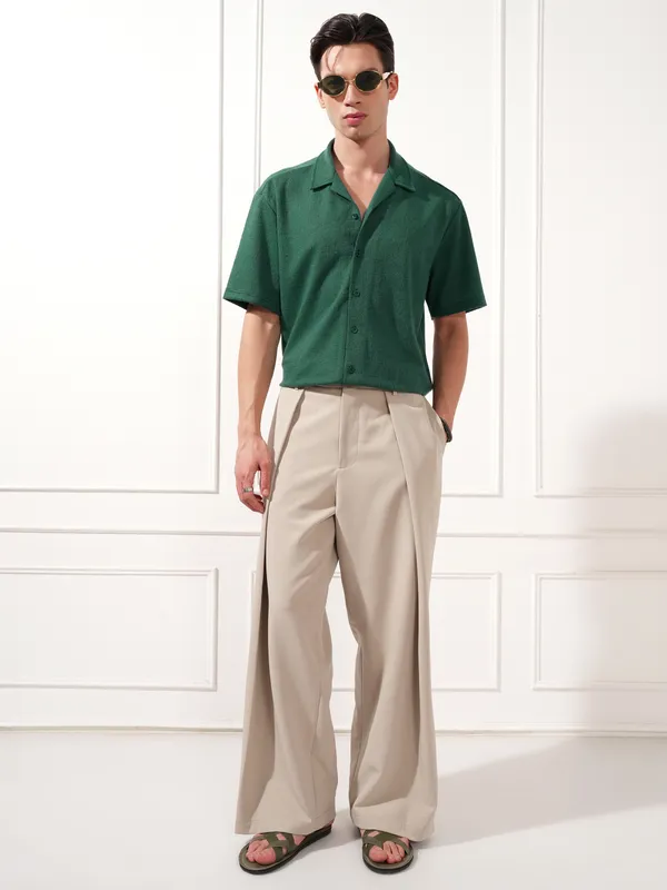 Highlander Men Teal Self Design Relaxed Fit Casual Shirt