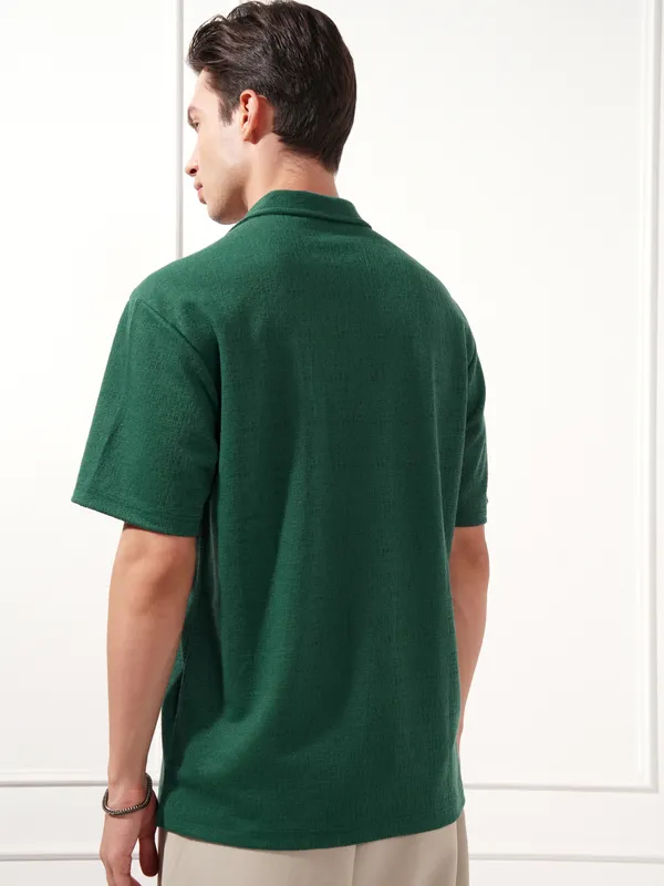 Highlander Men Teal Self Design Relaxed Fit Casual Shirt