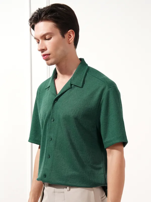 Highlander Men Teal Self Design Relaxed Fit Casual Shirt