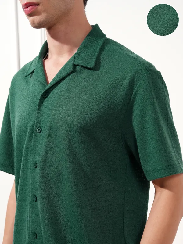 Highlander Men Teal Self Design Relaxed Fit Casual Shirt