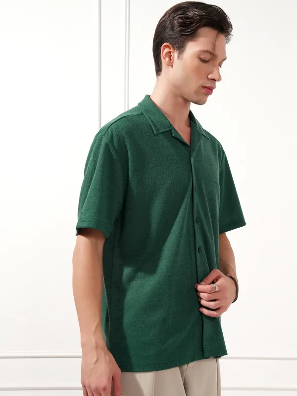 Highlander Men Teal Self Design Relaxed Fit Casual Shirt