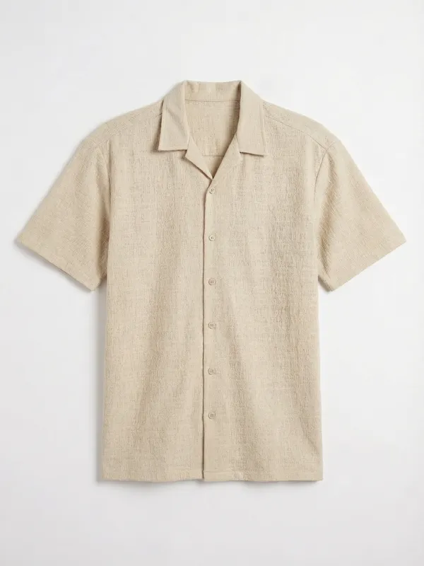 Highlander Men Cream Self Design Relaxed Fit Casual Shirt