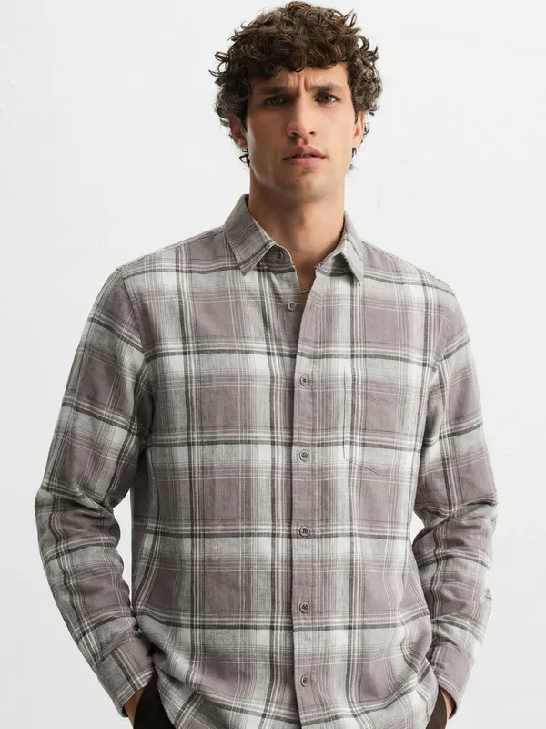 Highlander Men Tan Checked Slim Fit Casual Shirt