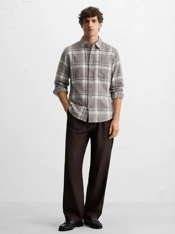 Highlander Men Tan Checked Slim Fit Casual Shirt