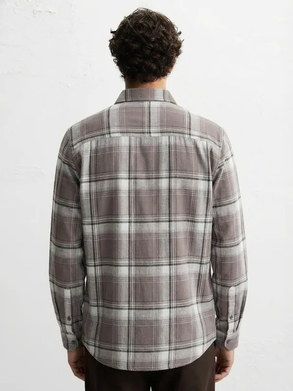 Highlander Men Tan Checked Slim Fit Casual Shirt