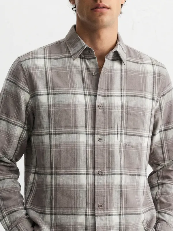 Highlander Men Tan Checked Slim Fit Casual Shirt
