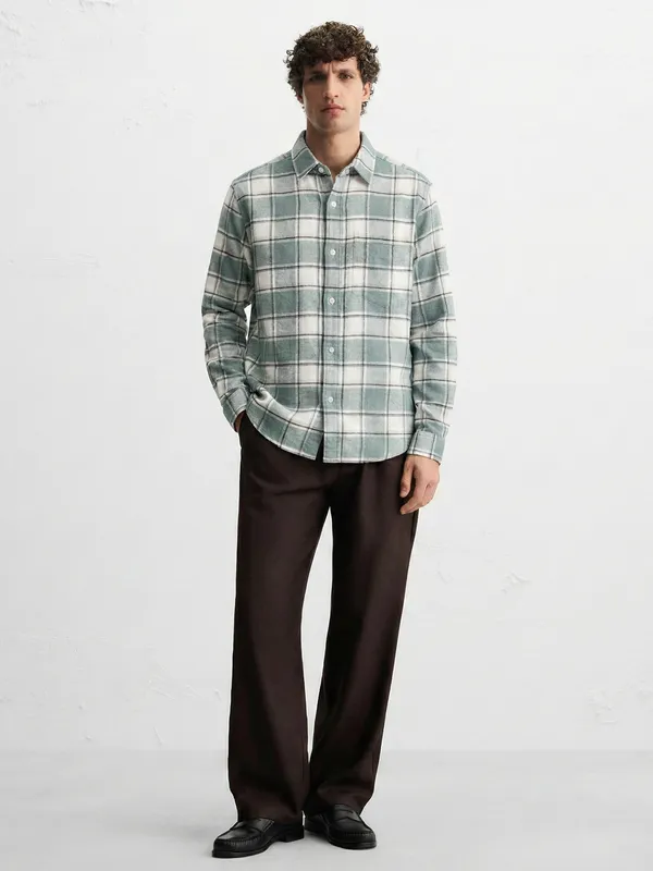 Highlander Men Sage Checked Slim Fit Casual Shirt