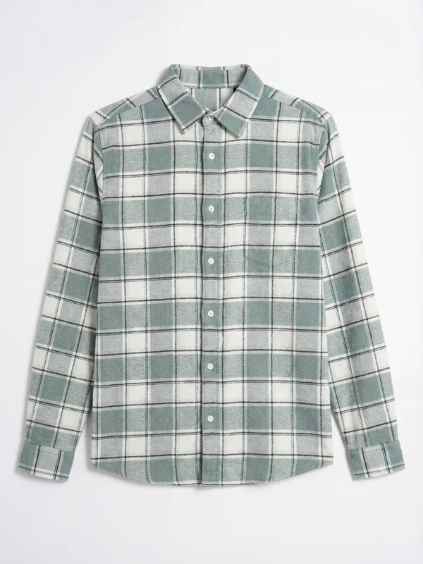 Highlander Men Sage Checked Slim Fit Casual Shirt