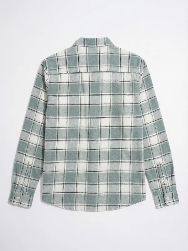 Highlander Men Sage Checked Slim Fit Casual Shirt