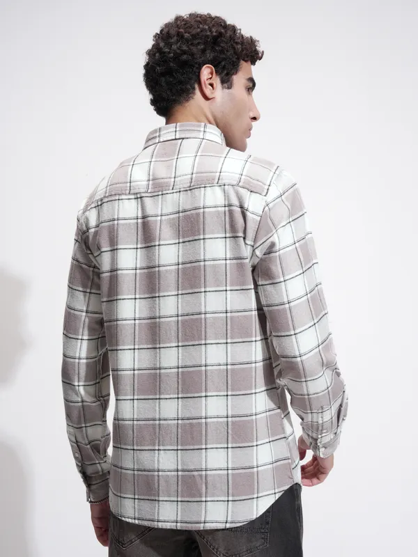 Highlander Men Tan Checked Slim Fit Casual Shirt