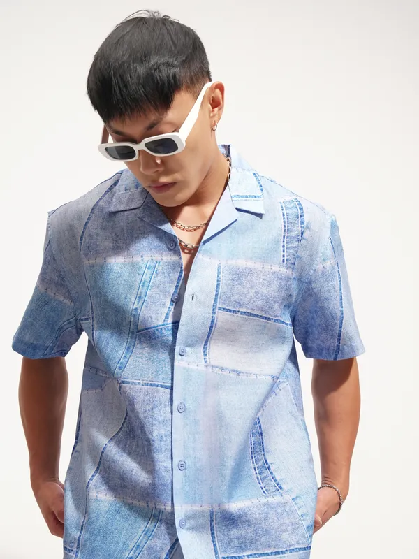 Highlander Men Blue Printed Relaxed Fit Casual Shirt
