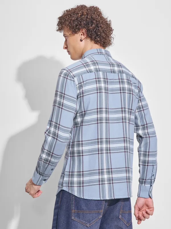 Highlander Men Blue Checked Slim Fit Casual Shirt