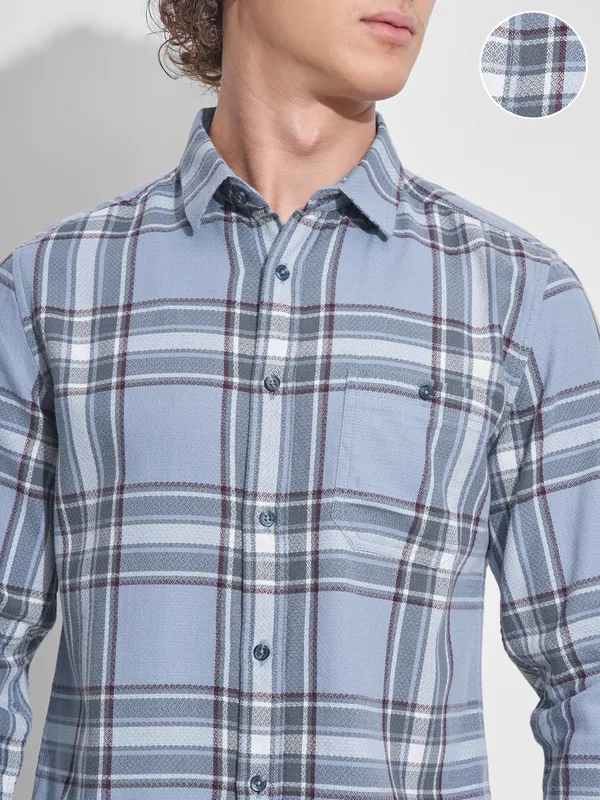 Highlander Men Blue Checked Slim Fit Casual Shirt