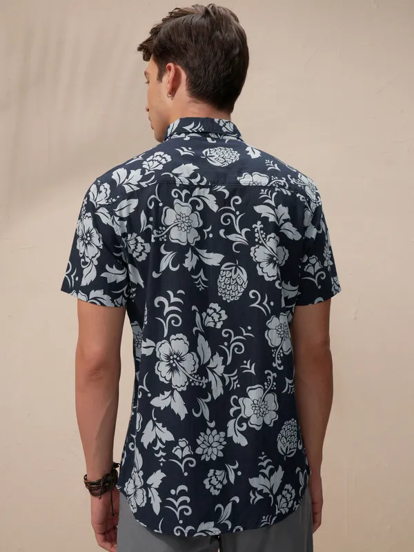 Highlander Men Navy Blue Printed Relaxed Fit Casual Shirt