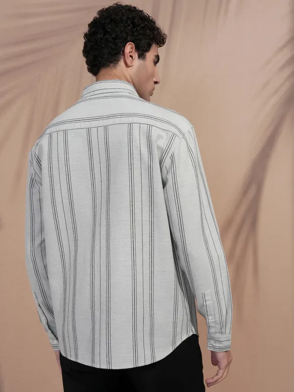 Highlander Men Sage Striped Relaxed Fit Casual Shirt