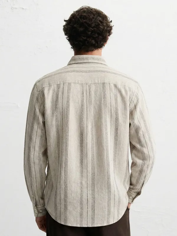 Highlander Men Tan Striped Relaxed Fit Casual Shirt