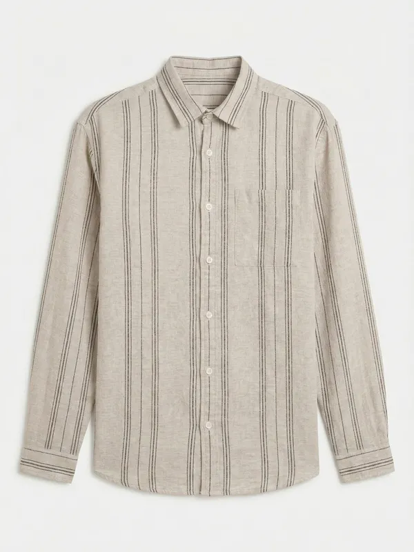 Highlander Men Tan Striped Relaxed Fit Casual Shirt