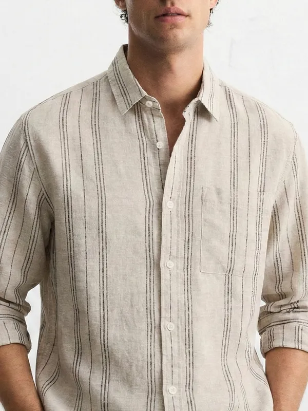 Highlander Men Tan Striped Relaxed Fit Casual Shirt