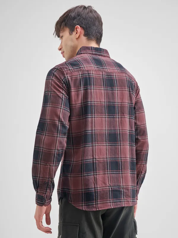 Highlander Men Maroon Checked Slim Fit Casual Shirt