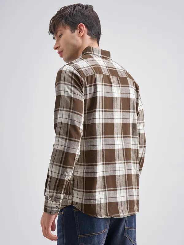Highlander Men Brown Checked Slim Fit Casual Shirt