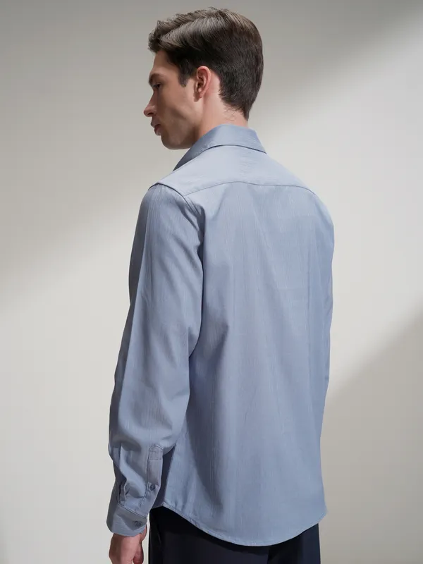 Highlander Men Blue Self Design Slim Fit Casual Shirt